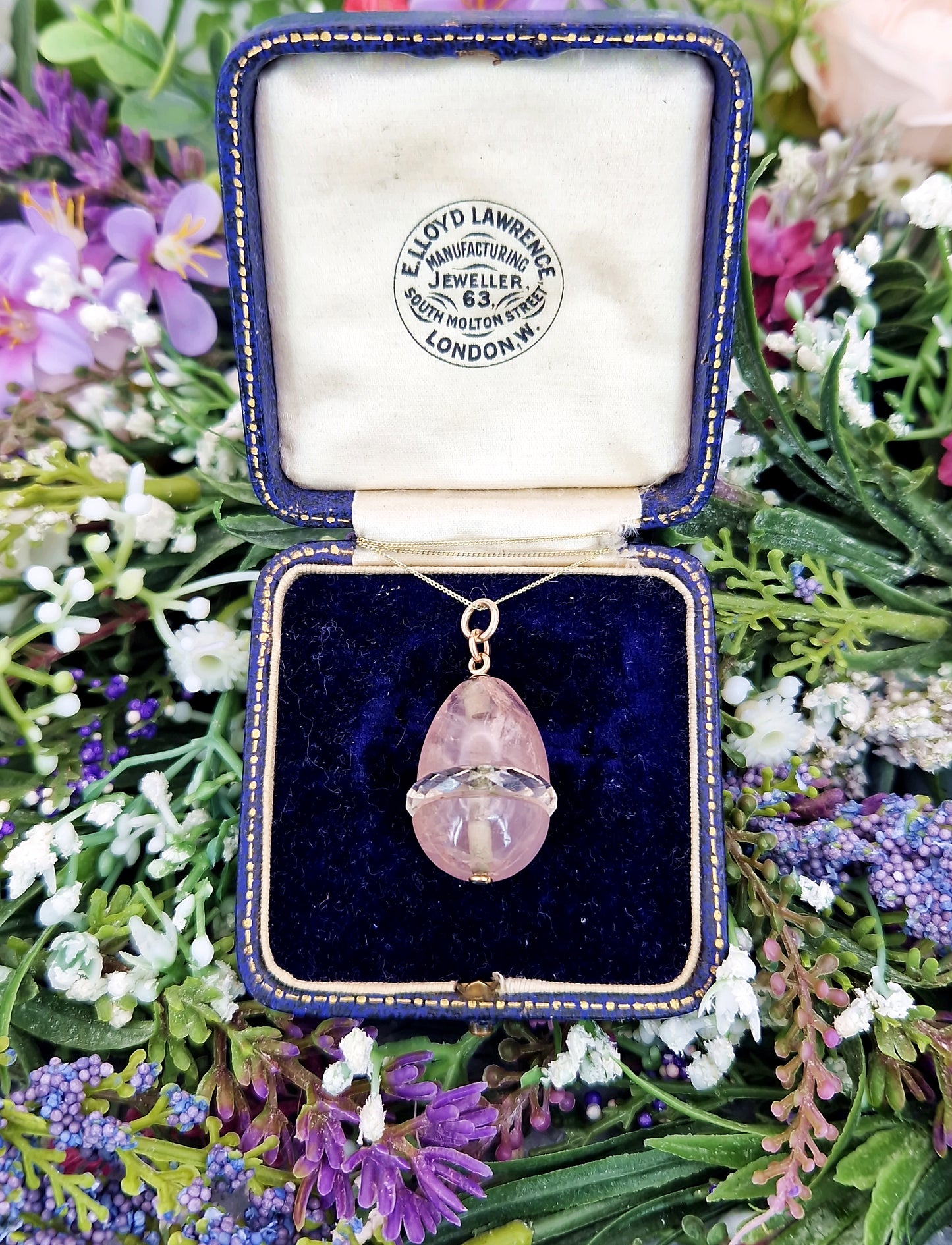 Antique Art Nouveau 14ct Gold Rose Quartz and Rock Crystal Statement Egg Pendant