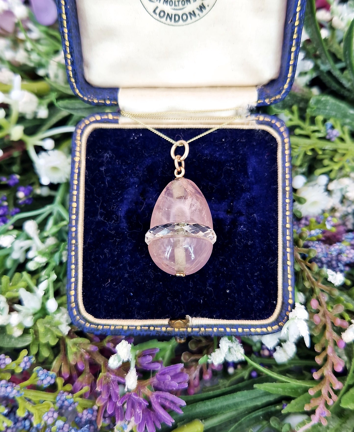 Antique Art Nouveau 14ct Gold Rose Quartz and Rock Crystal Statement Egg Pendant
