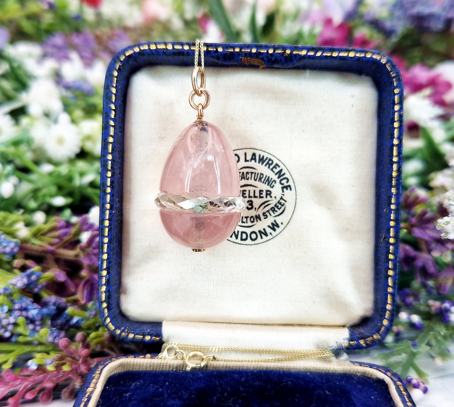 Antique Art Nouveau 14ct Gold Rose Quartz and Rock Crystal Statement Egg Pendant