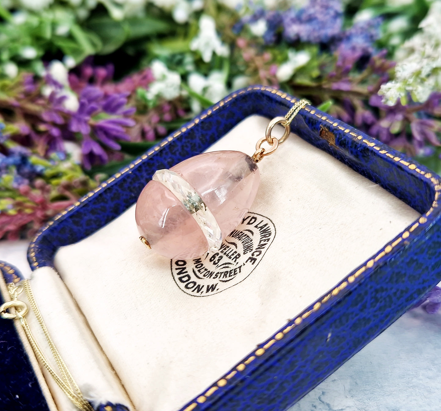 Antique Art Nouveau 14ct Gold Rose Quartz and Rock Crystal Statement Egg Pendant