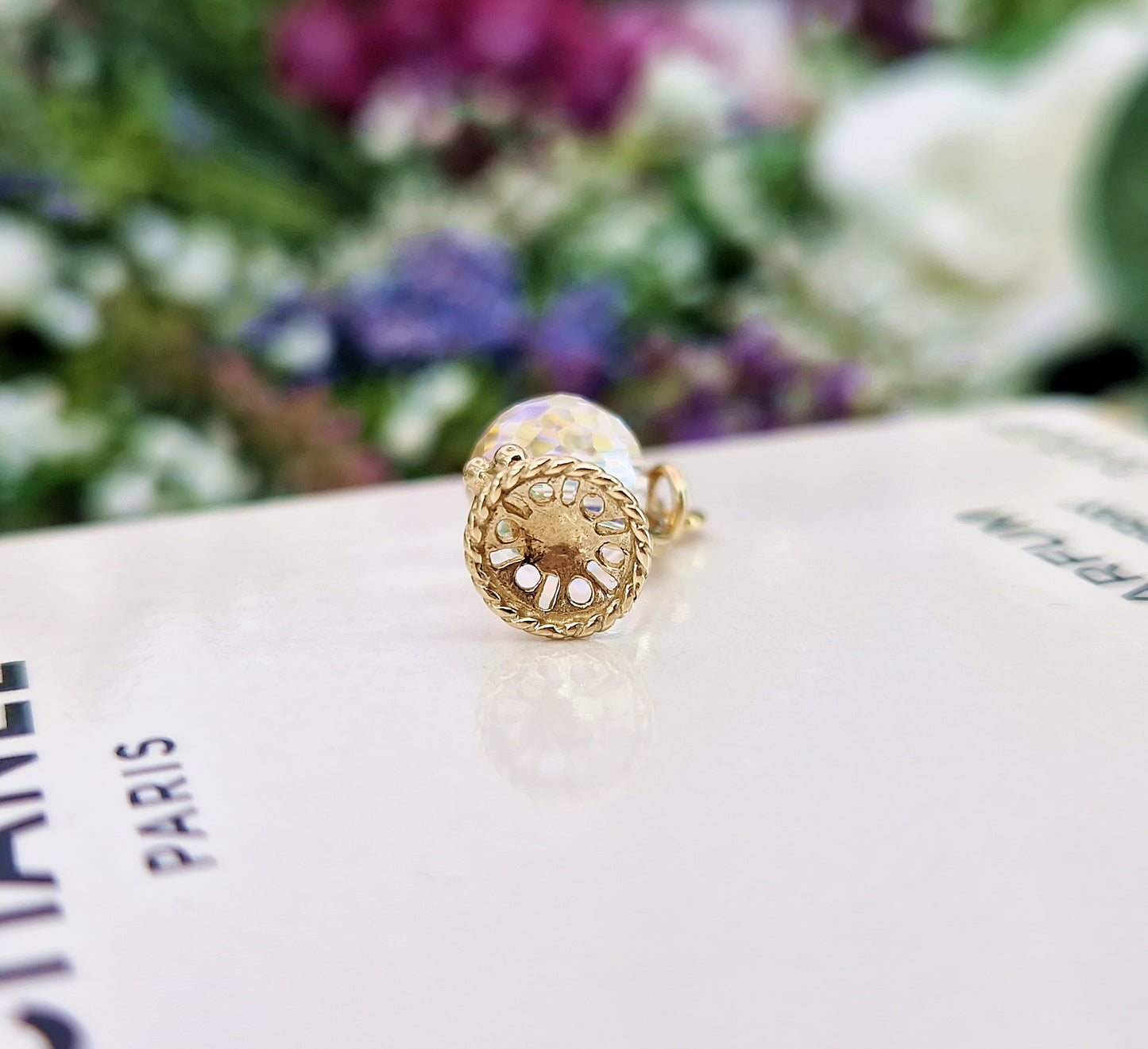 Vintage Solid 9ct Yellow Gold Miniature 3D Crystal Globe Charm Pendant