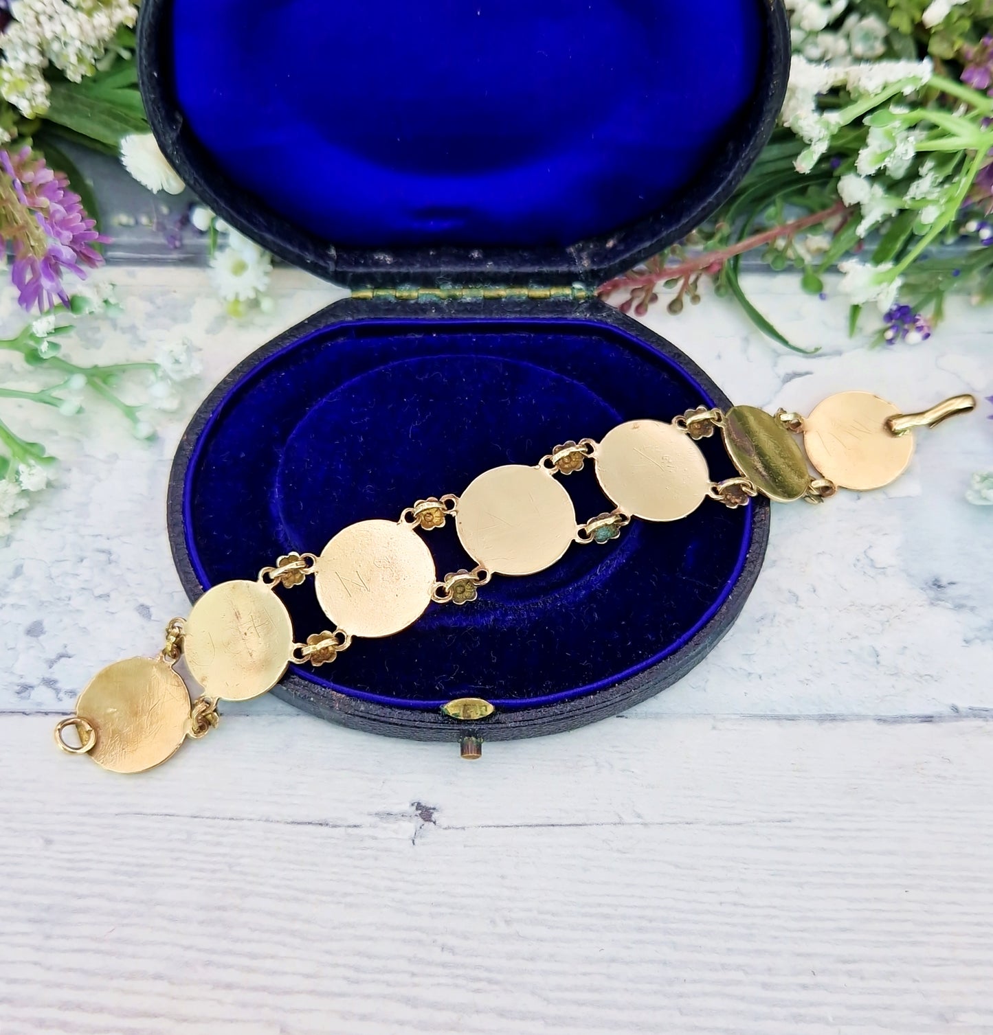 Vintage 1930's Gold Tone Ornate Colourful Detailed Enamel Floral Panel Bracelet