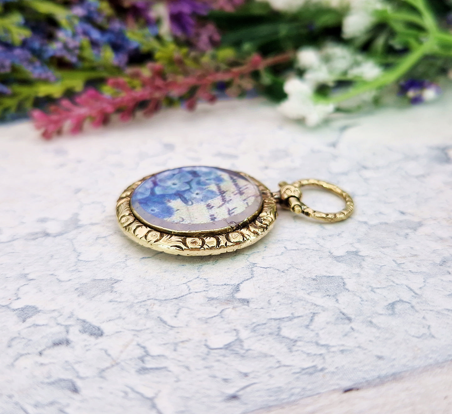 Antique Victorian Gold Tone Celtic Pattern Blue White and Black Enamel Locket Pendant