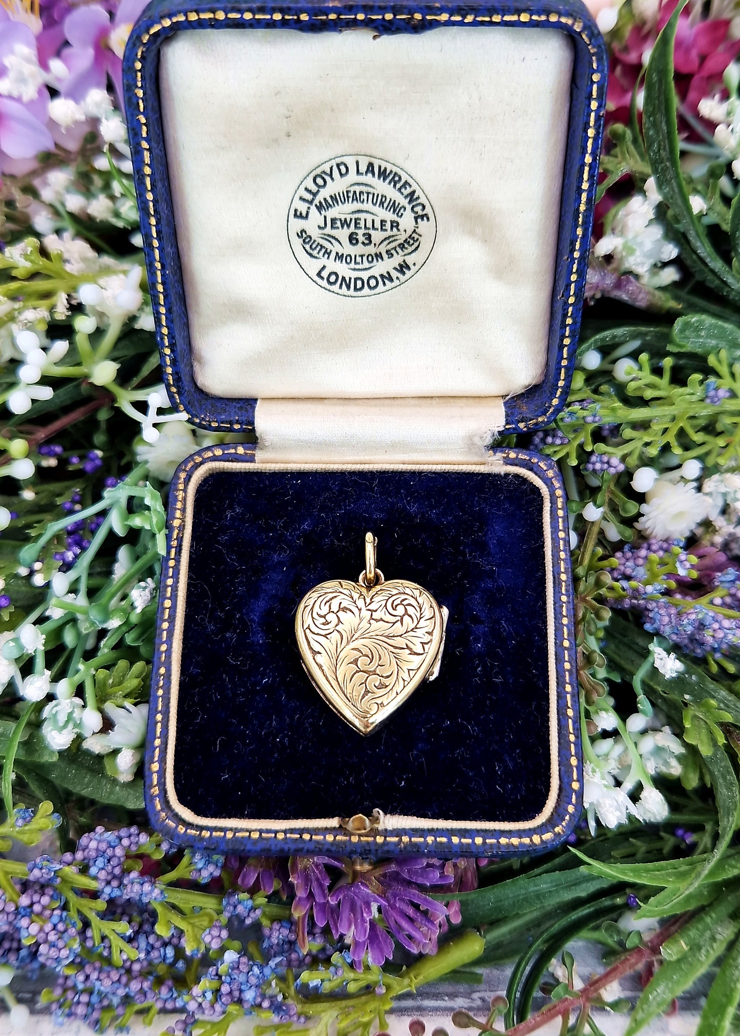 Antique Art Nouveau Gold Gilt Whimsical Botanical Heart Locket Pendant