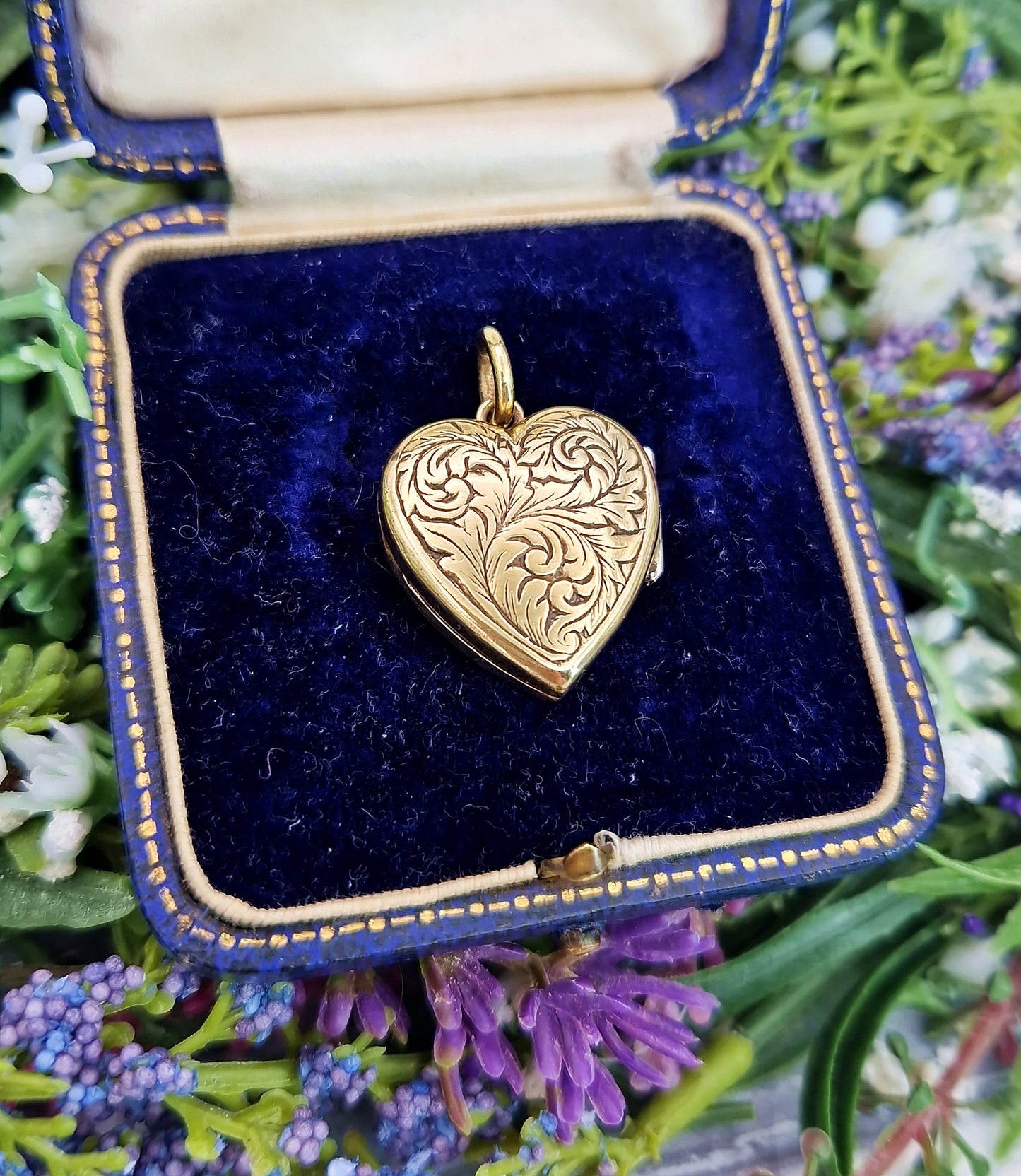 Antique Art Nouveau Gold Gilt Whimsical Botanical Heart Locket Pendant