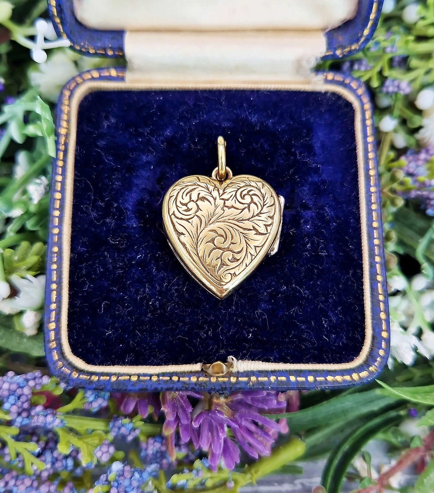 Antique Art Nouveau Gold Gilt Whimsical Botanical Heart Locket Pendant