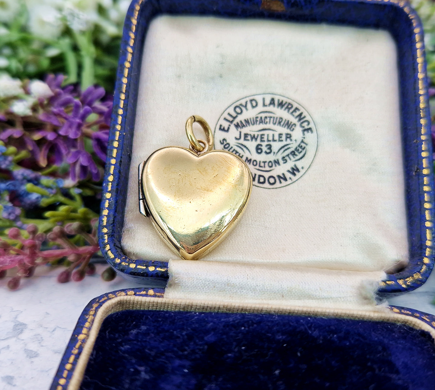 Antique Art Nouveau Gold Gilt Whimsical Botanical Heart Locket Pendant