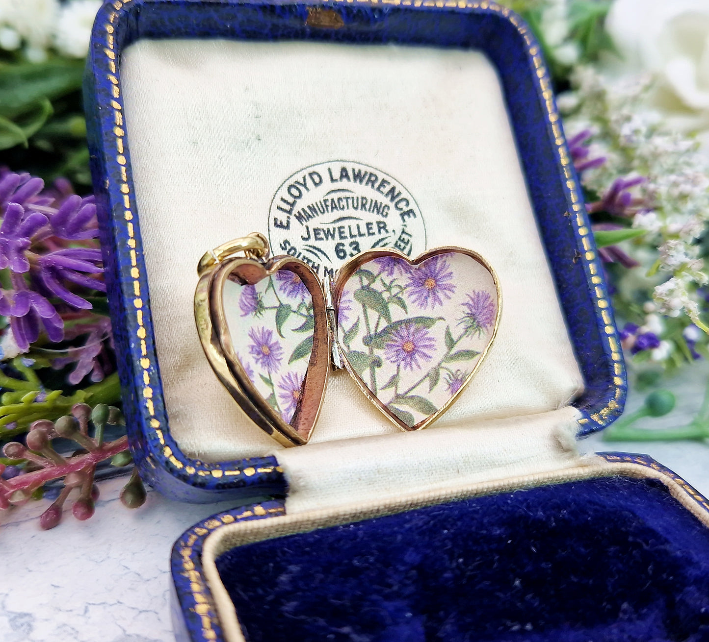 Antique Art Nouveau Gold Gilt Whimsical Botanical Heart Locket Pendant