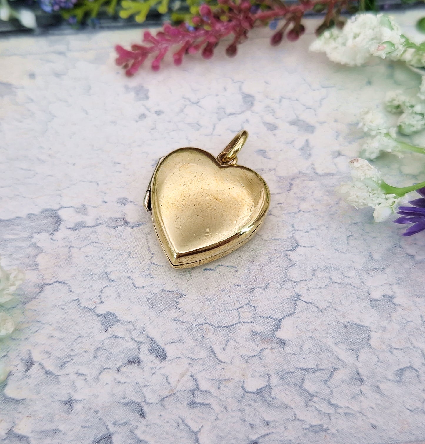 Antique Art Nouveau Gold Gilt Whimsical Botanical Heart Locket Pendant