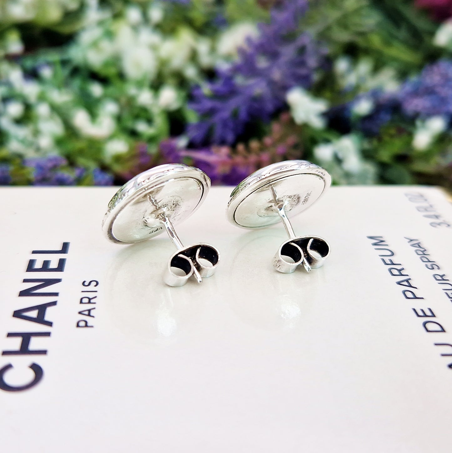 Vintage Sterling Silver Large Irish Connemara Marble Stud Earrings
