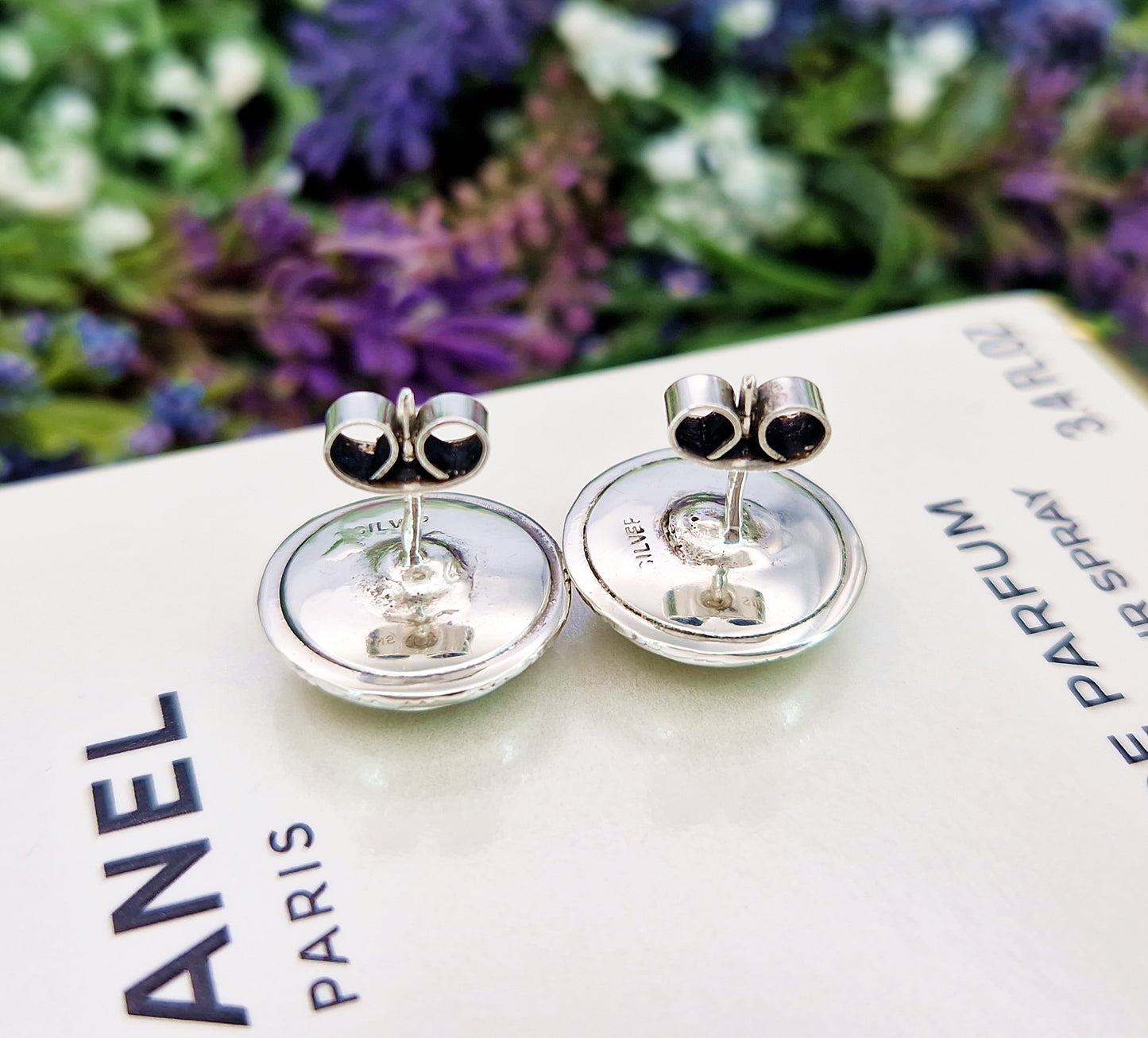 Vintage Sterling Silver Large Irish Connemara Marble Stud Earrings