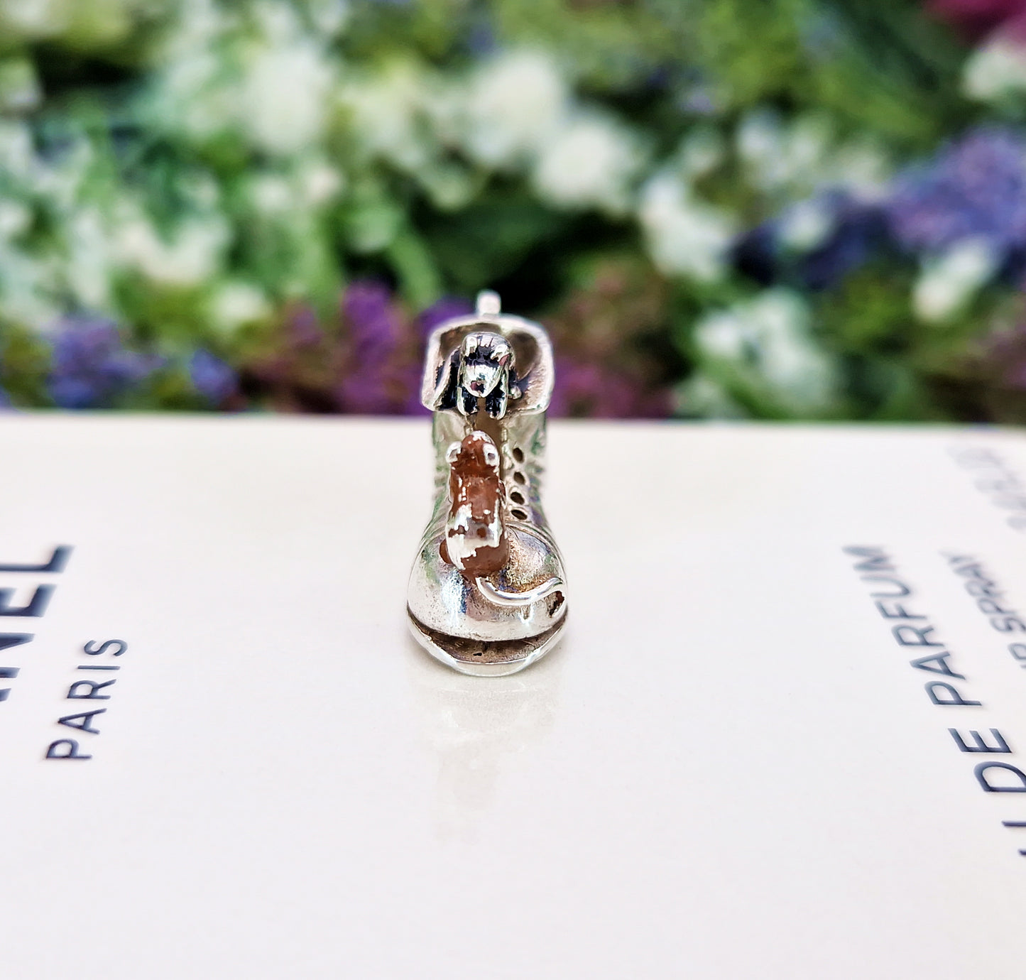 Vintage Sterling Silver Miniature 3D Enamel Mice on a Boot Charm Pendant
