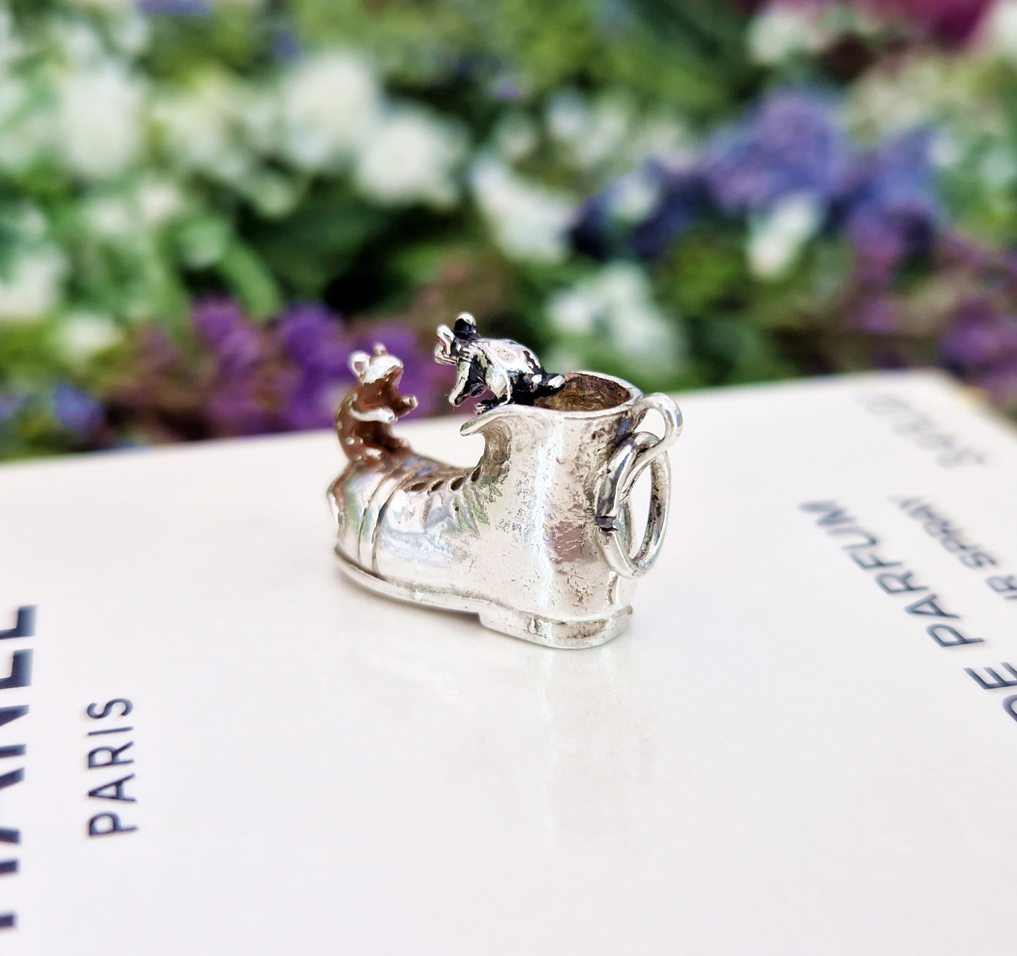 Vintage Sterling Silver Miniature 3D Enamel Mice on a Boot Charm Pendant