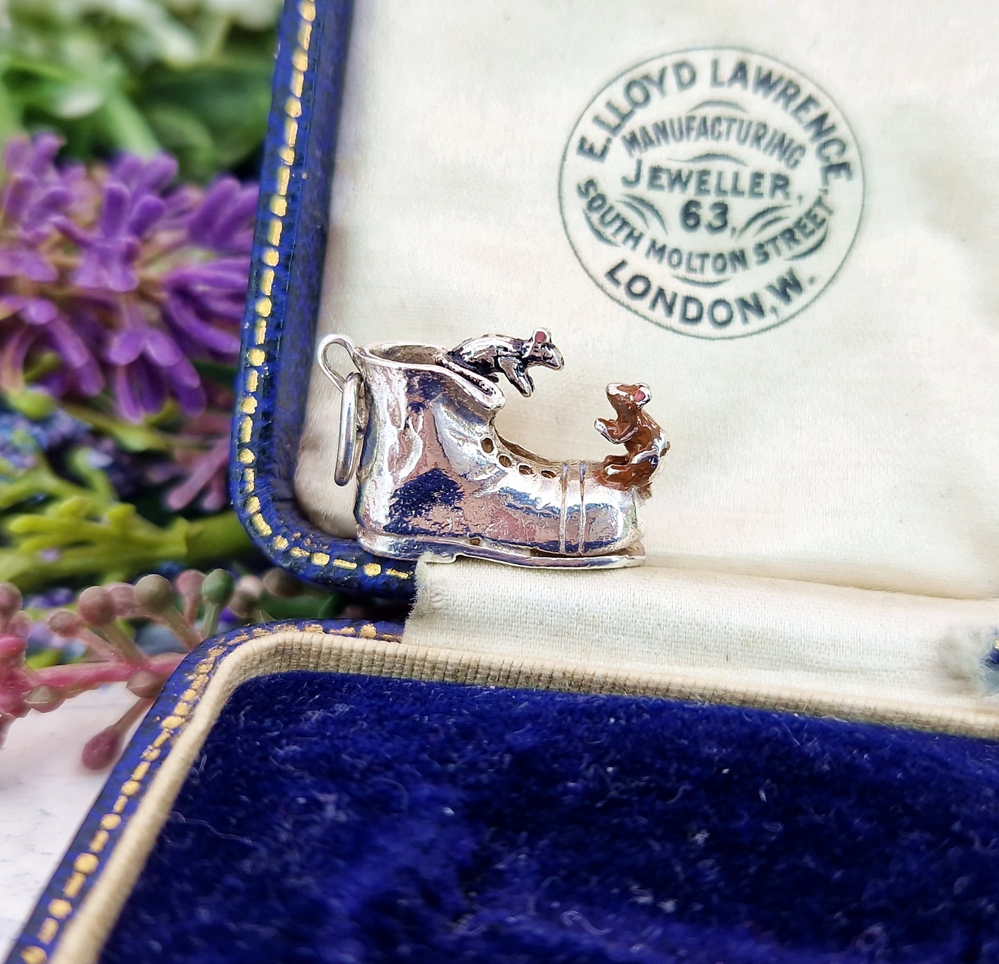 Vintage Sterling Silver Miniature 3D Enamel Mice on a Boot Charm Pendant