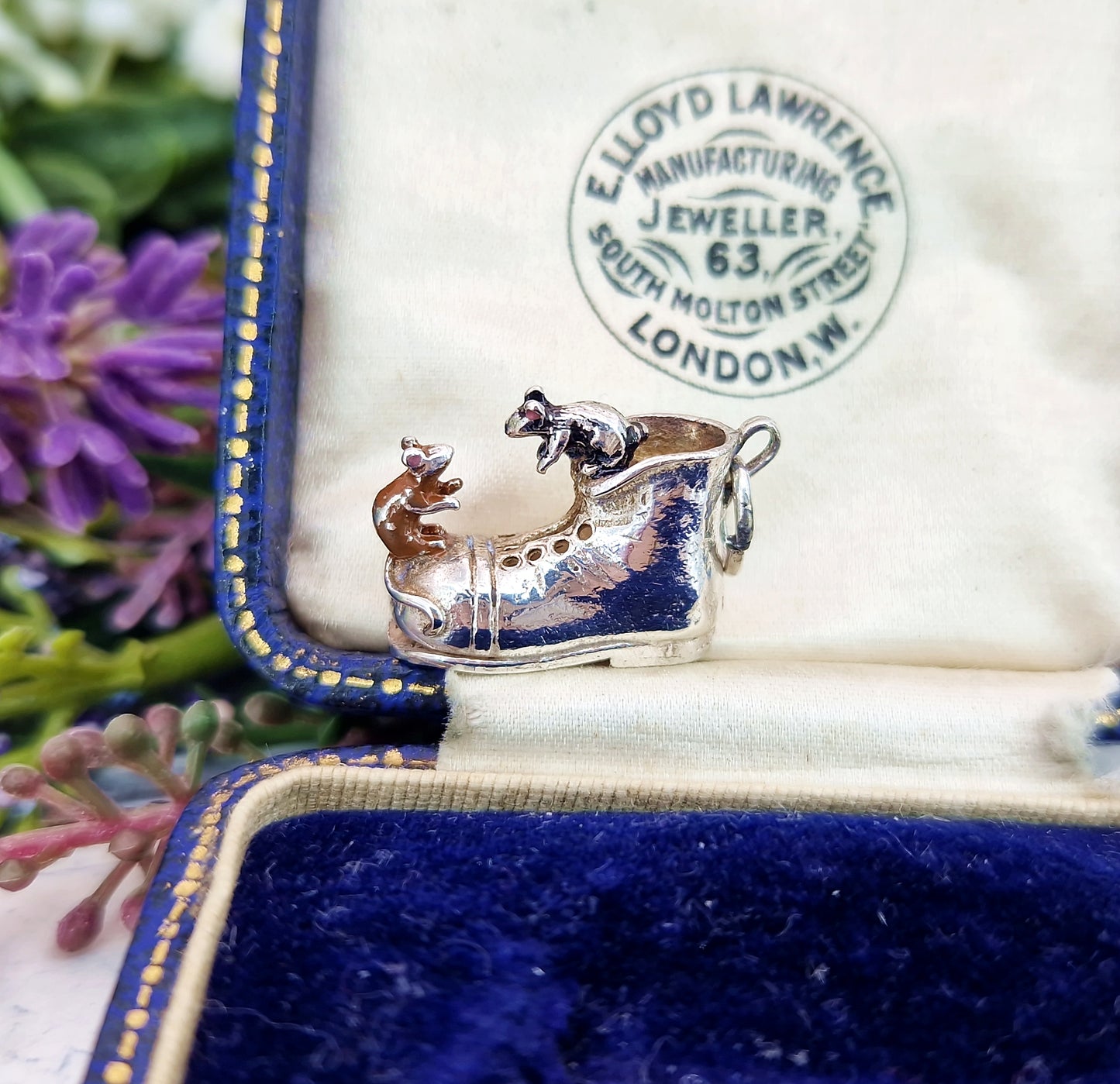 Vintage Sterling Silver Miniature 3D Enamel Mice on a Boot Charm Pendant