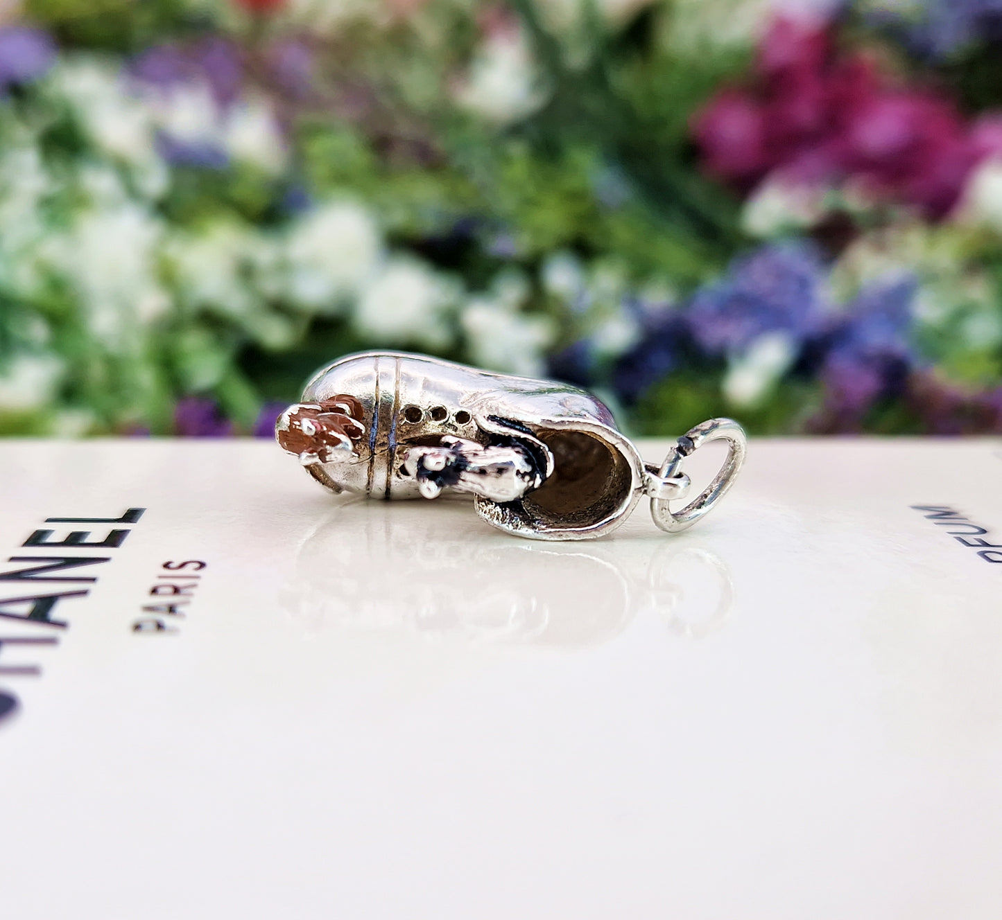 Vintage Sterling Silver Miniature 3D Enamel Mice on a Boot Charm Pendant