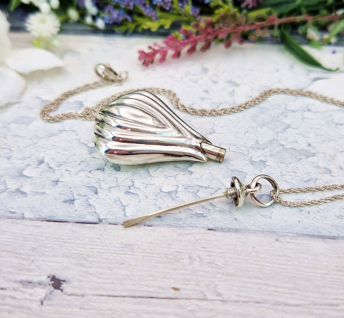 Vintage Sterling Silver Whimsical Perfume Bottle Vial Pendant Necklace