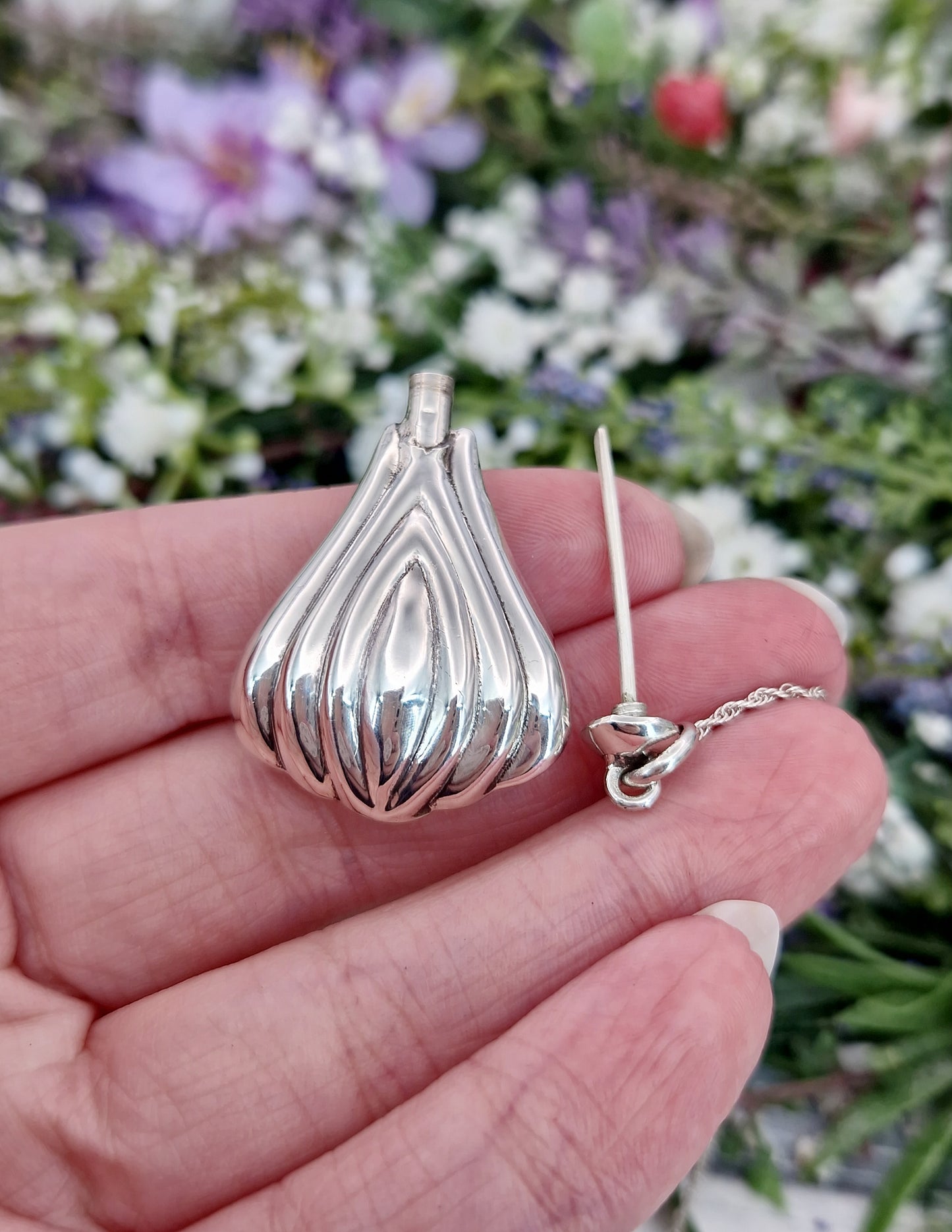 Vintage Sterling Silver Whimsical Perfume Bottle Vial Pendant Necklace