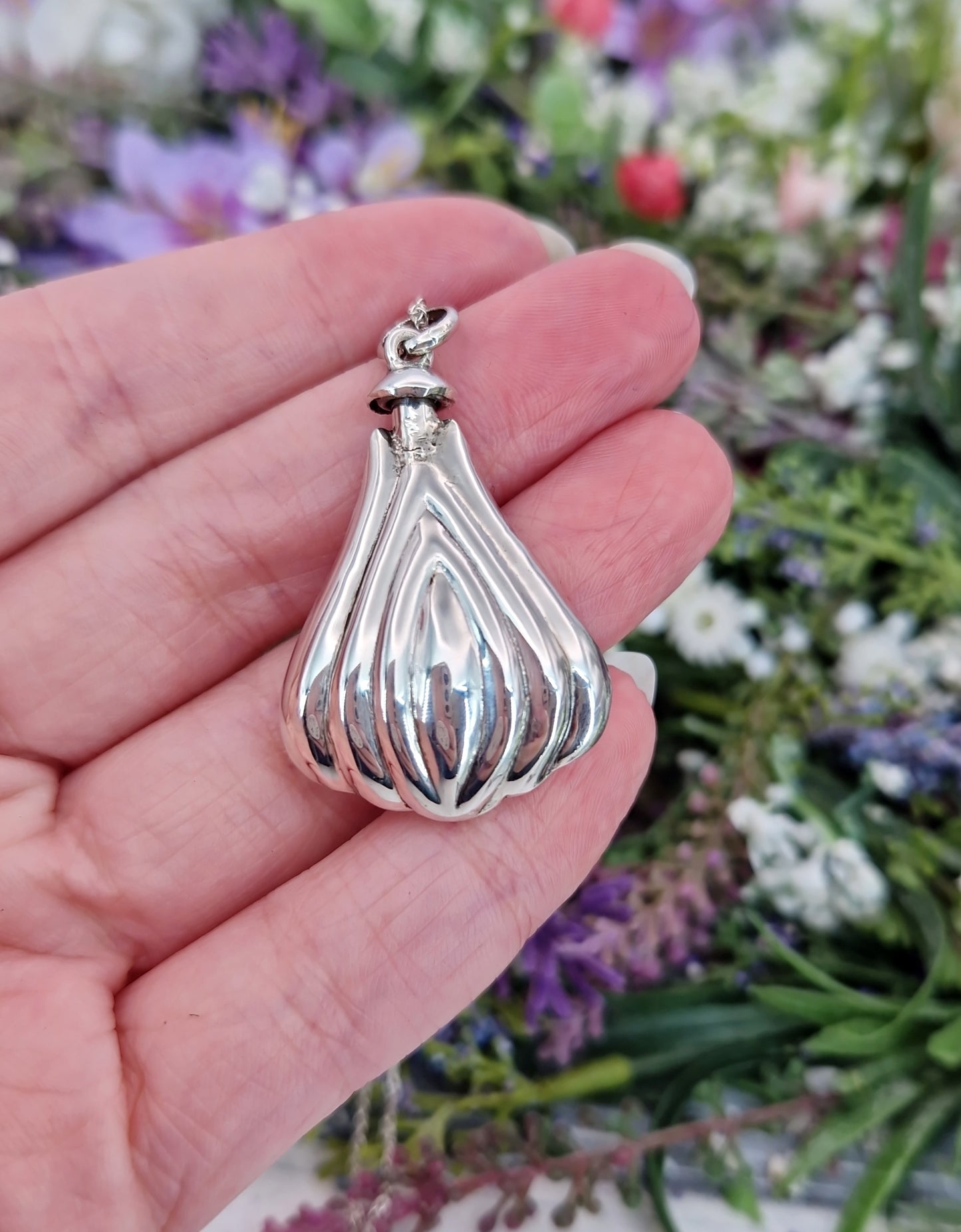 Vintage Sterling Silver Whimsical Perfume Bottle Vial Pendant Necklace