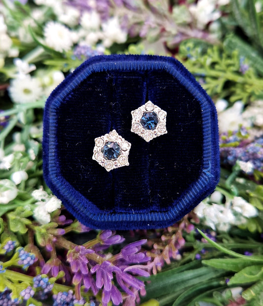 Vintage 1960's Avon Sparkly Blue and White Crystal Cluster Clip On Earrings