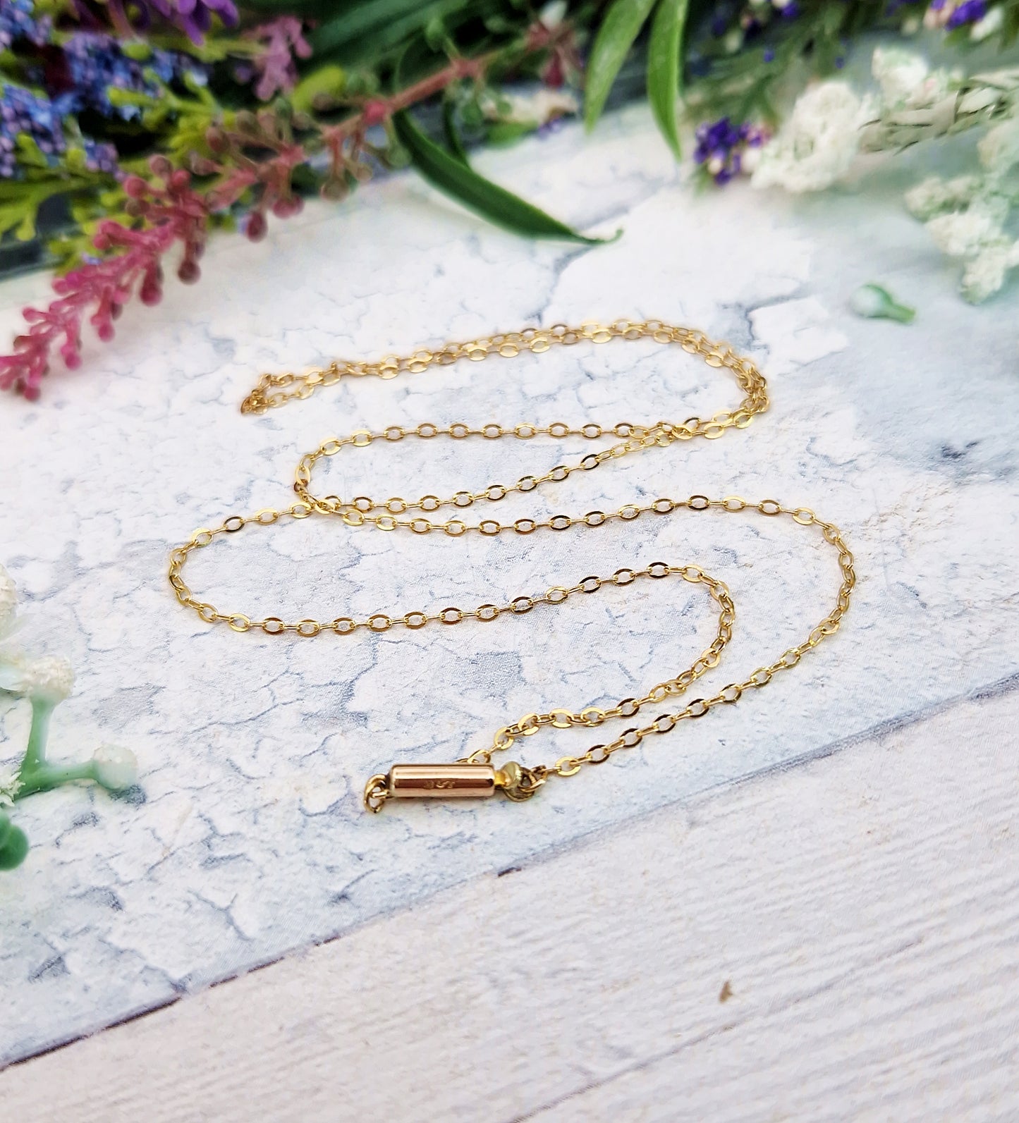 Vintage 1950's Solid 9ct Yellow Gold 17" Dainty Cable Necklace Chain for Pendant / 1.1 grams