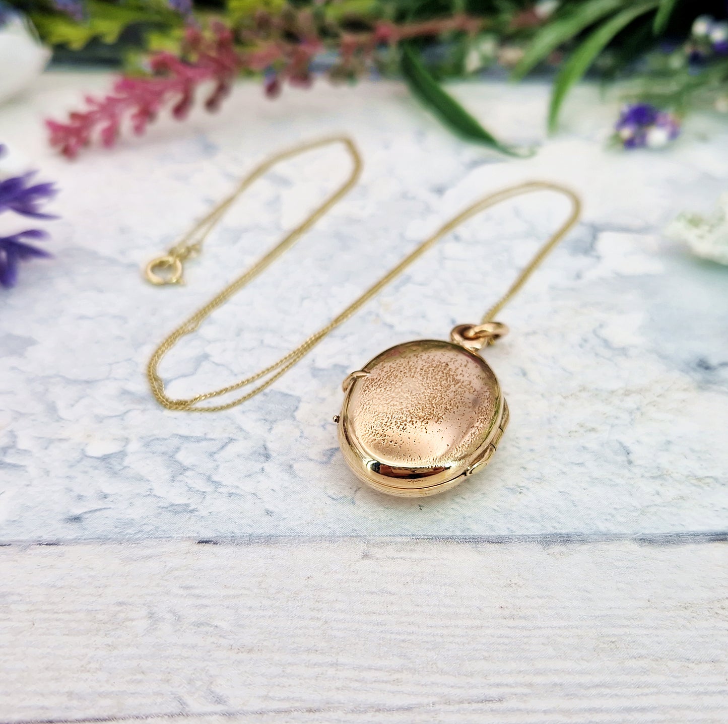 Antique Art Nouveau Gold Tone White Pearl Star Oval Locket Pendant