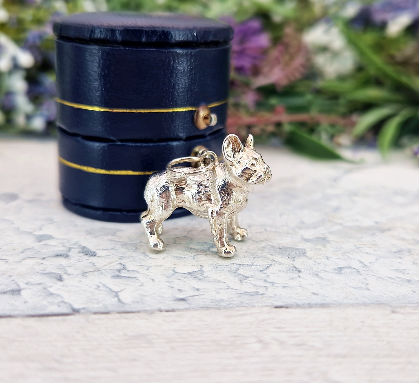 Vintage Sterling Silver Miniature 3D Detailed French Bulldog Charm Pendant