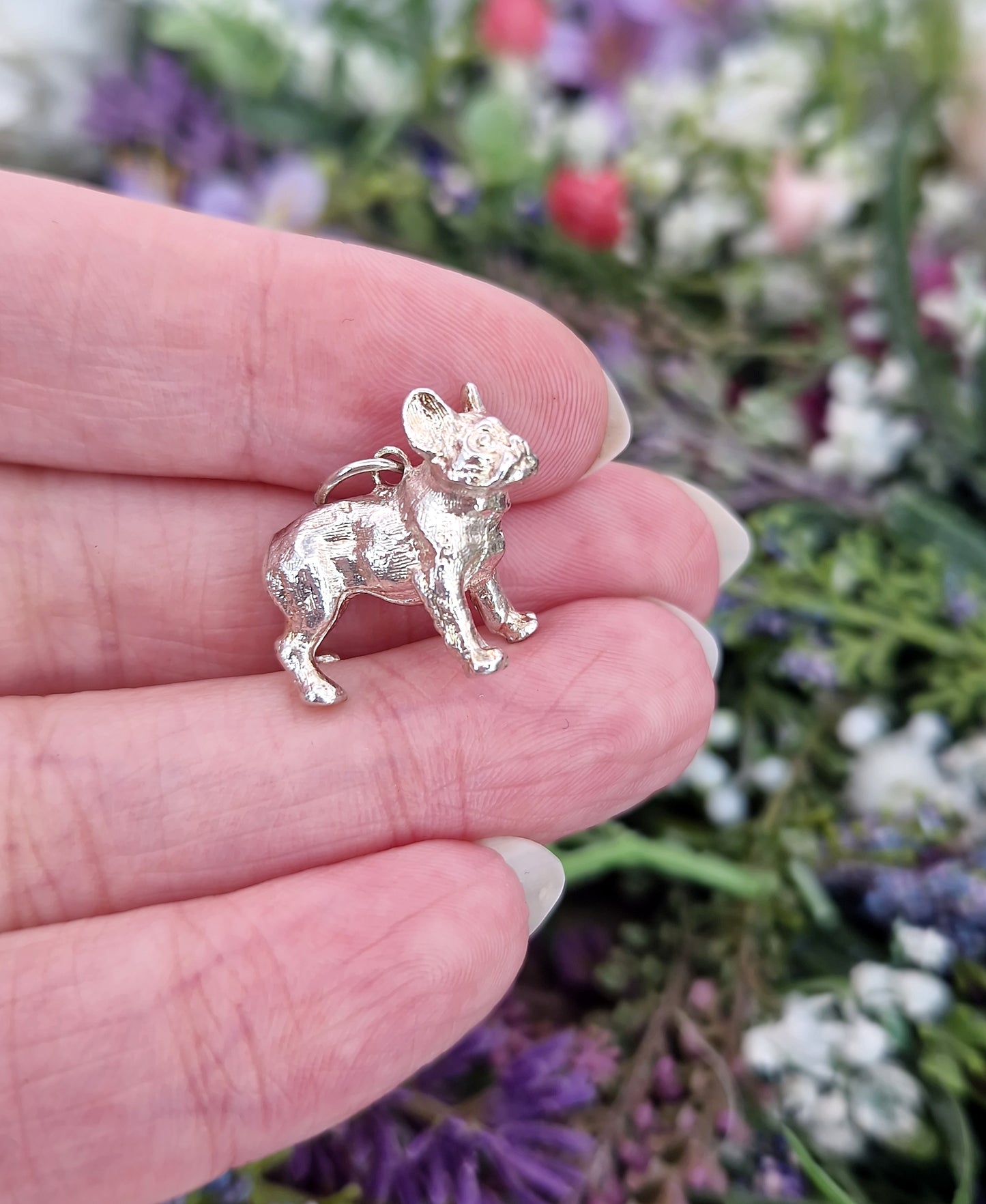 Vintage Sterling Silver Miniature 3D Detailed French Bulldog Charm Pendant