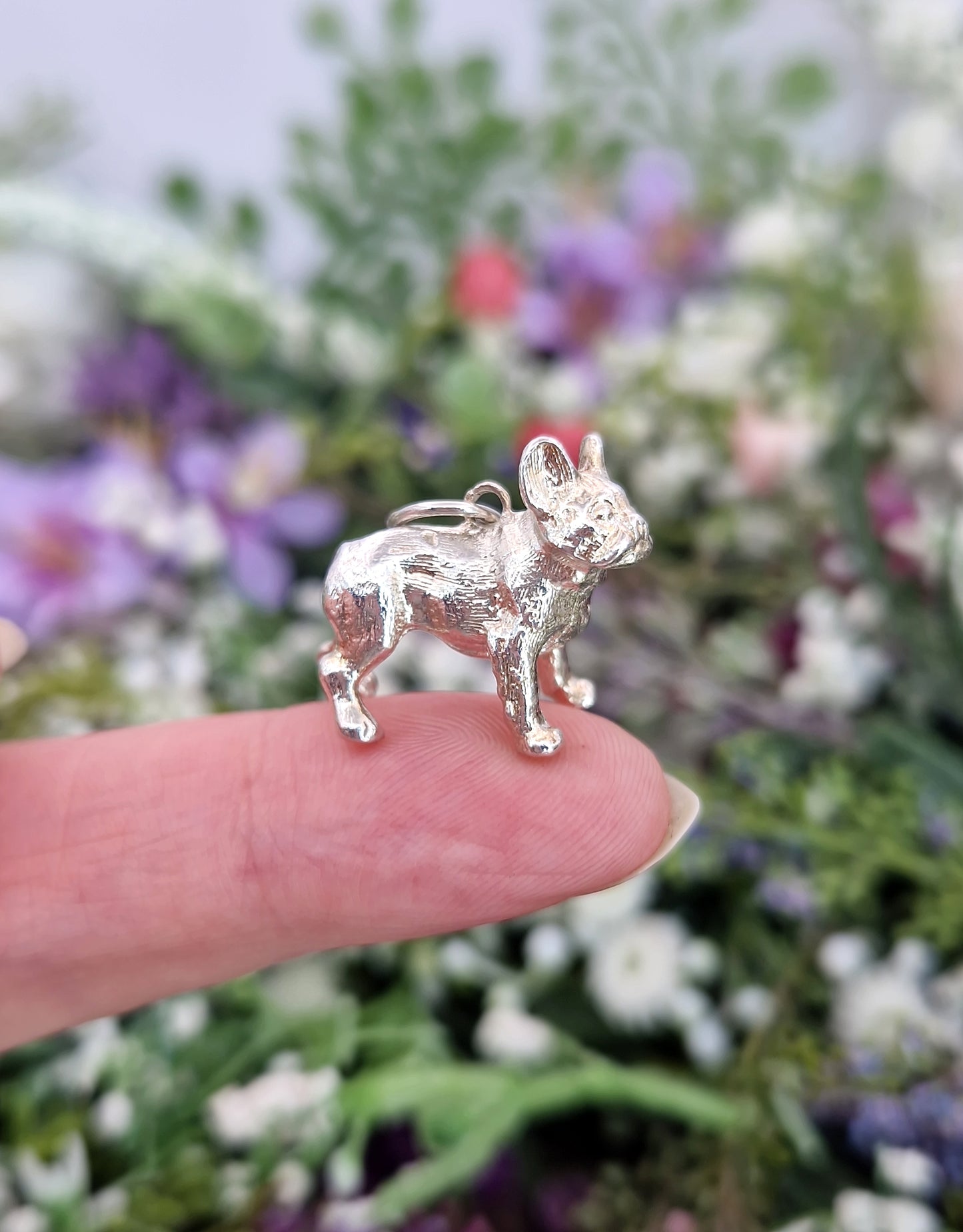 Vintage Sterling Silver Miniature 3D Detailed French Bulldog Charm Pendant
