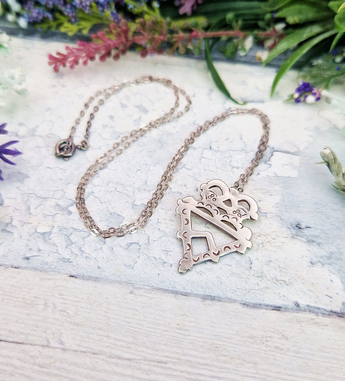 Vintage 1978 Sterling Silver Scottish Luckenbooth Inspired Heart Pendant Necklace
