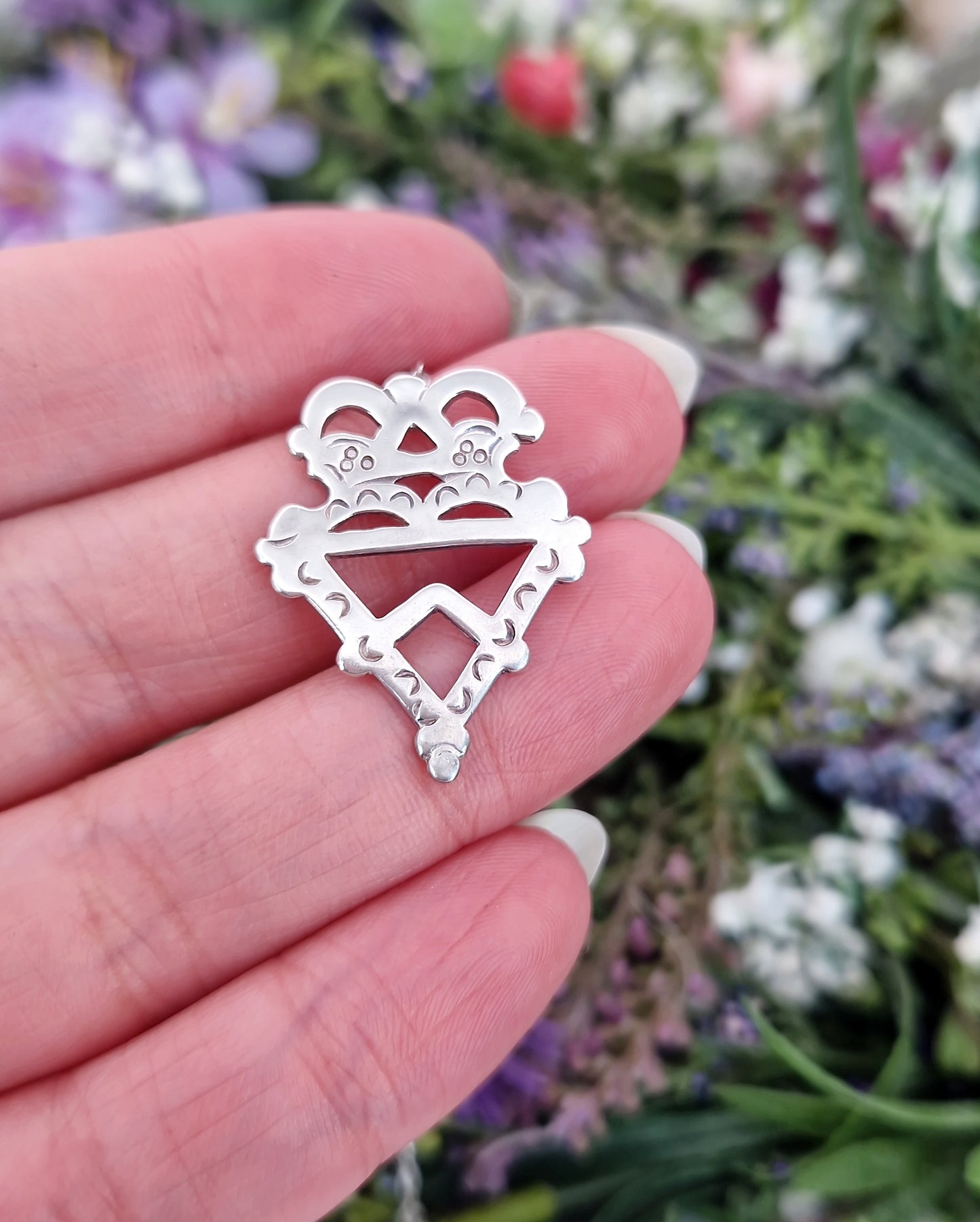 Vintage 1978 Sterling Silver Scottish Luckenbooth Inspired Heart Pendant Necklace