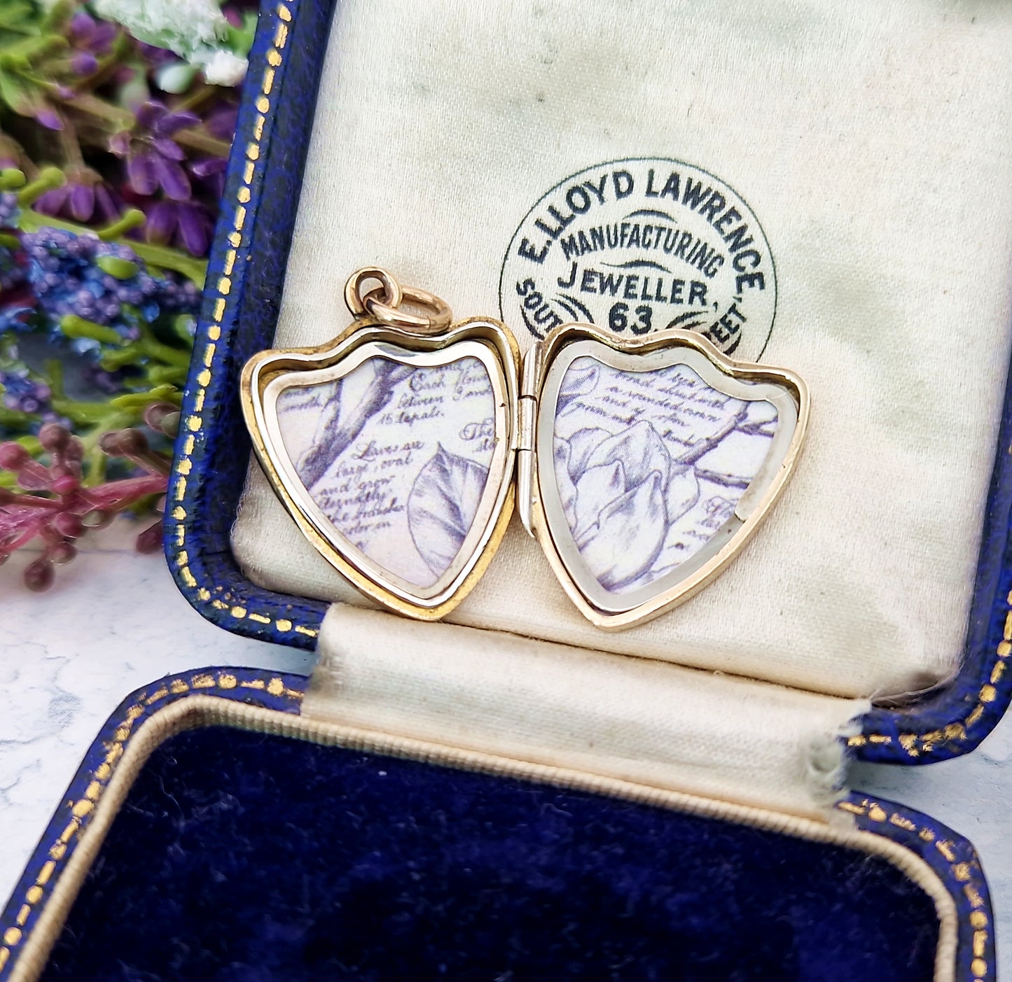 Antique Victorian Gold Tone Engraved Ornate Botanical Shield Locket Pendant