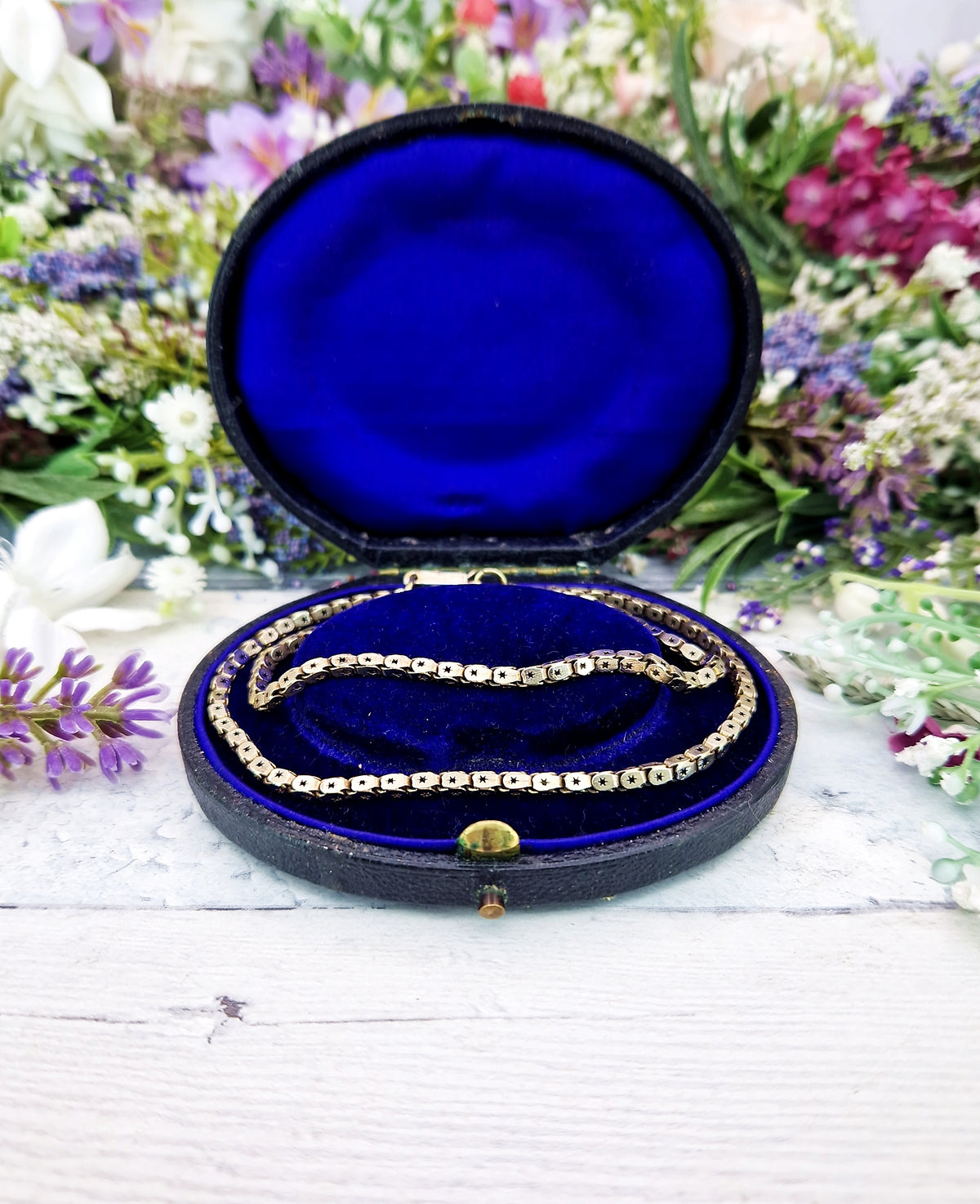 Antique Victorian Gold Metal Ornate Pierced Star Link Necklace Chain / 10.3 grams