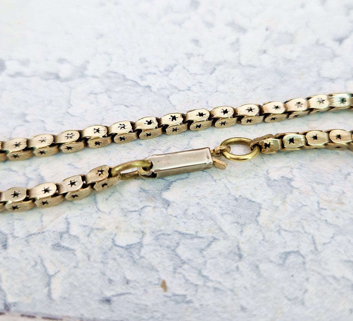 Antique Victorian Gold Metal Ornate Pierced Star Link Necklace Chain / 10.3 grams