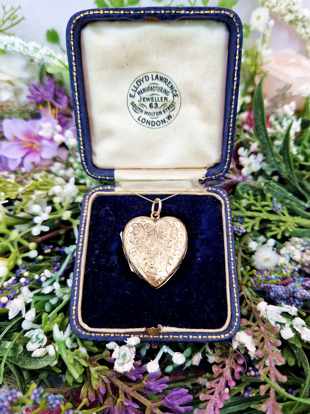 Antique Art Nouveau Gold Gilt Whimsical Botanical Heart Locket Pendant