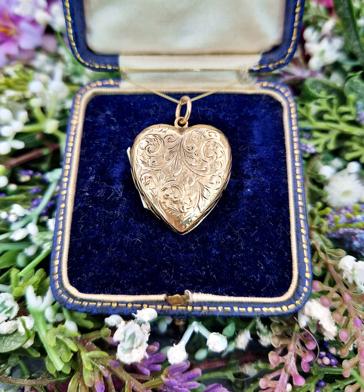 Antique Art Nouveau Gold Gilt Whimsical Botanical Heart Locket Pendant