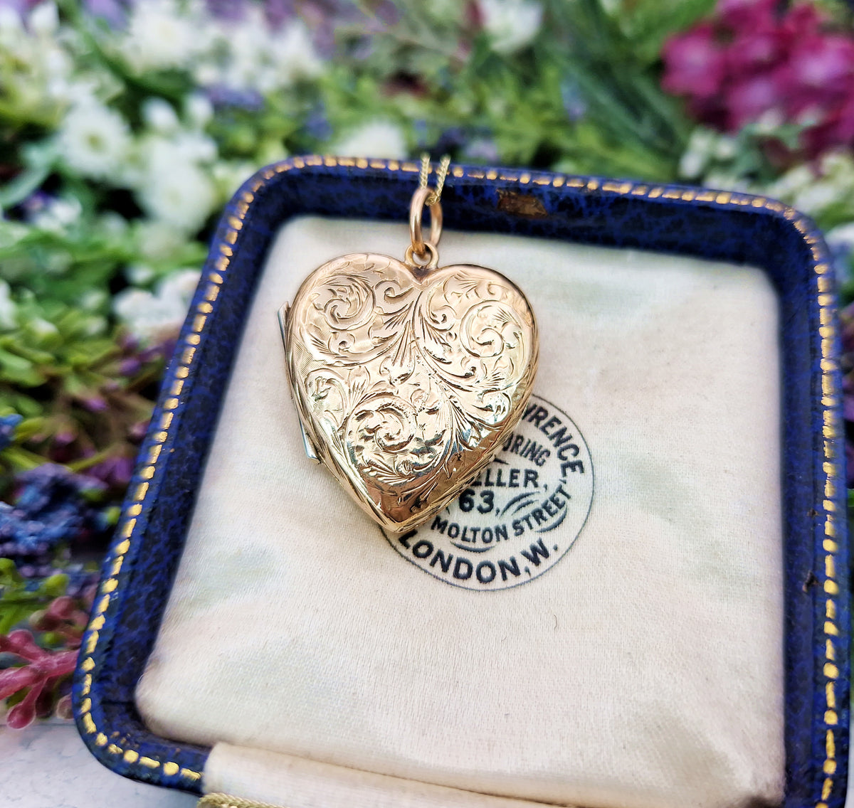 Antique Art Nouveau Gold Gilt Whimsical Botanical Heart Locket Pendant