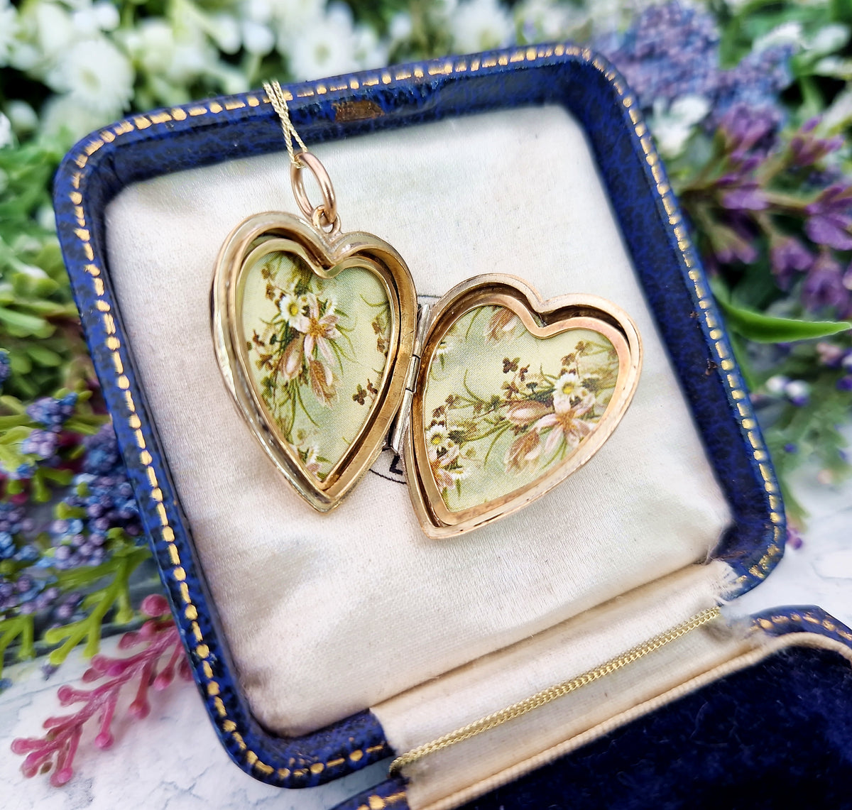 Antique Art Nouveau Gold Gilt Whimsical Botanical Heart Locket Pendant