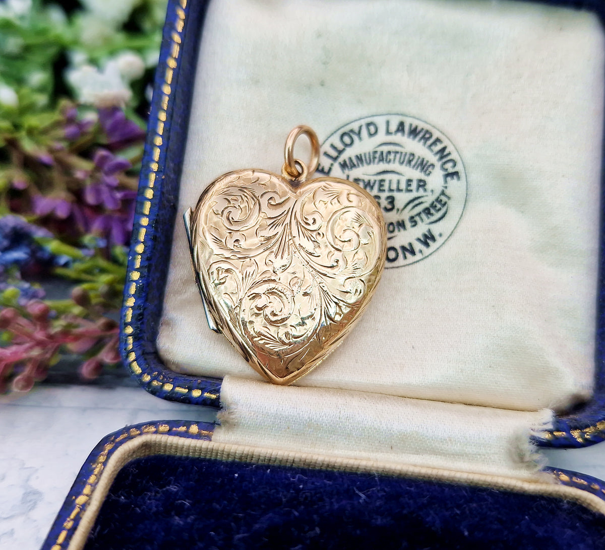 Antique Art Nouveau Gold Gilt Whimsical Botanical Heart Locket Pendant