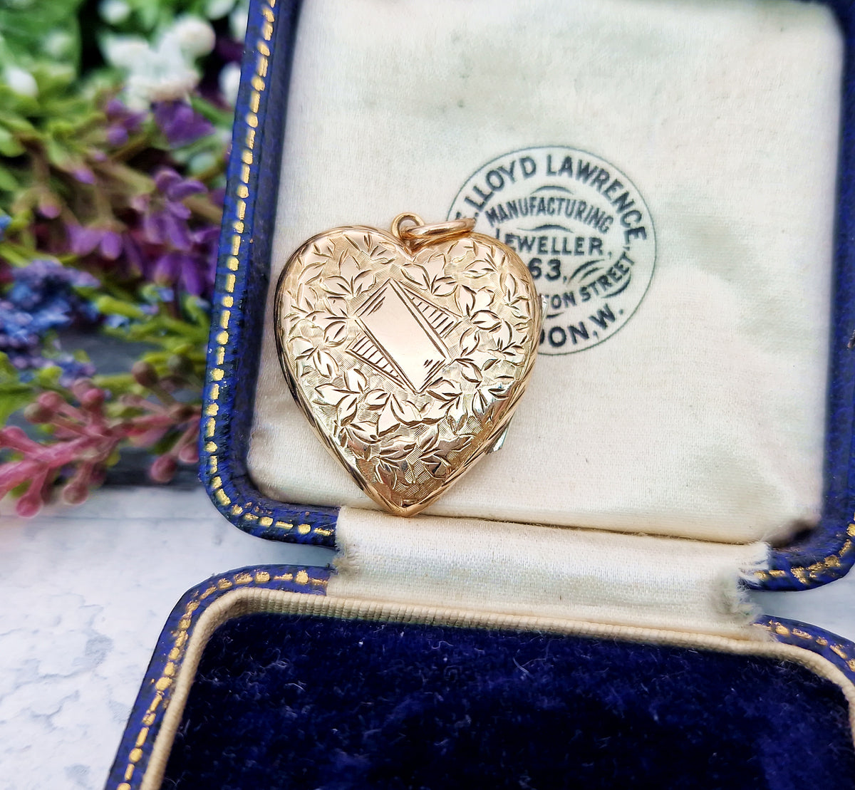 Antique Art Nouveau Gold Gilt Whimsical Botanical Heart Locket Pendant