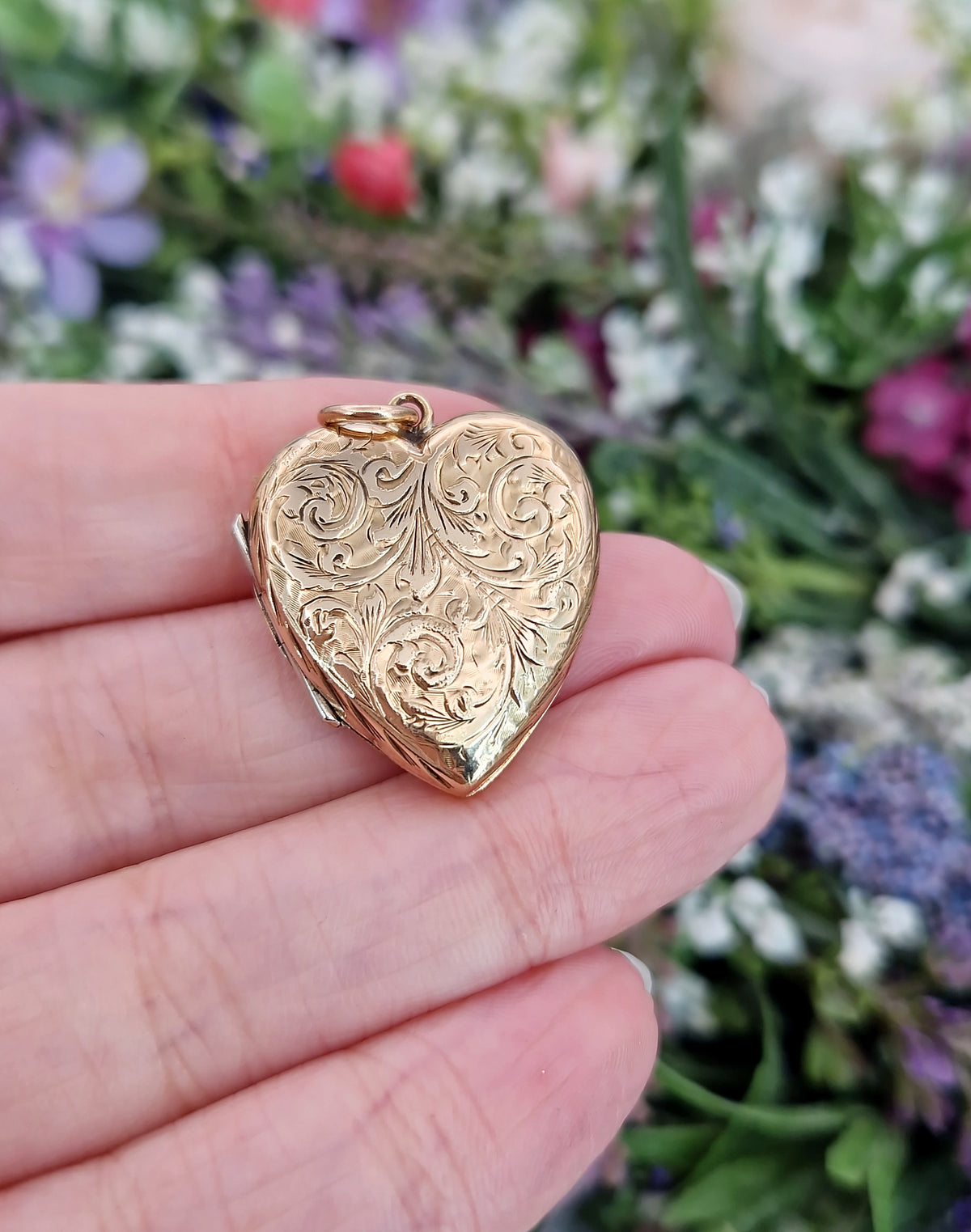 Antique Art Nouveau Gold Gilt Whimsical Botanical Heart Locket Pendant