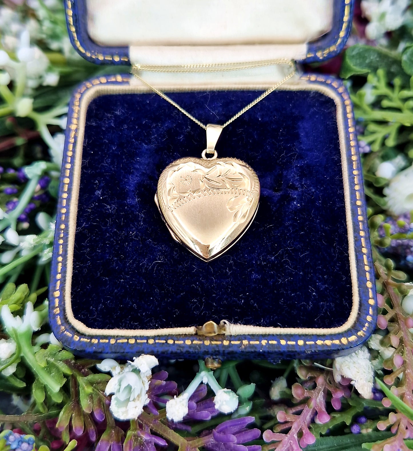 Antique 1920's Art Deco Rolled Gold Engraved Flower Love Heart Locket Pendant