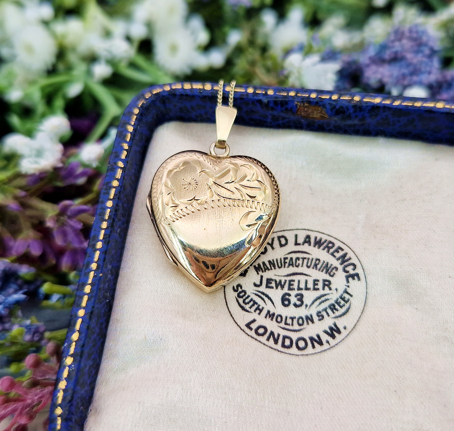 Antique 1920's Art Deco Rolled Gold Engraved Flower Love Heart Locket Pendant
