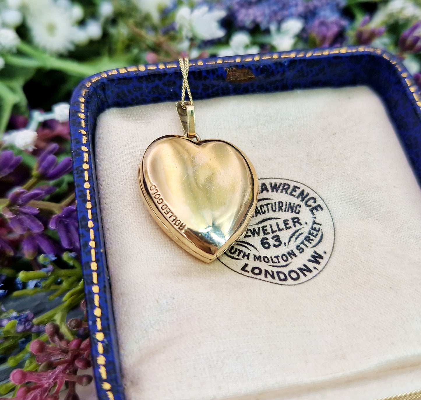 Antique 1920's Art Deco Rolled Gold Engraved Flower Love Heart Locket Pendant