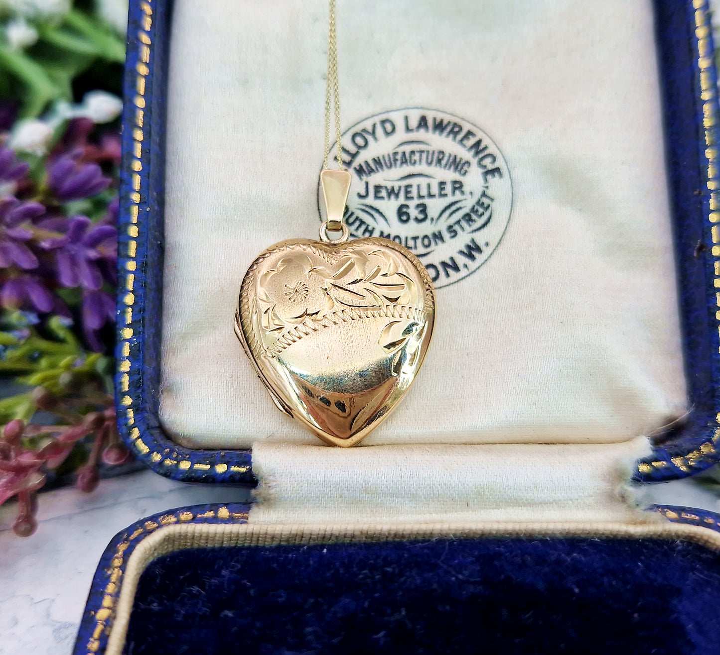 Antique 1920's Art Deco Rolled Gold Engraved Flower Love Heart Locket Pendant
