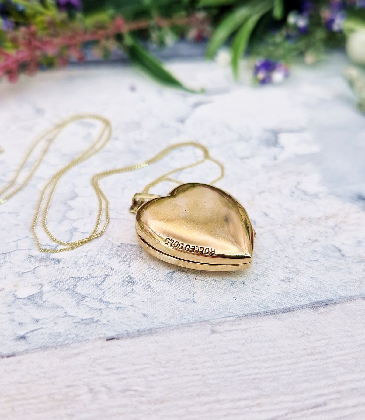 Antique 1920's Art Deco Rolled Gold Engraved Flower Love Heart Locket Pendant