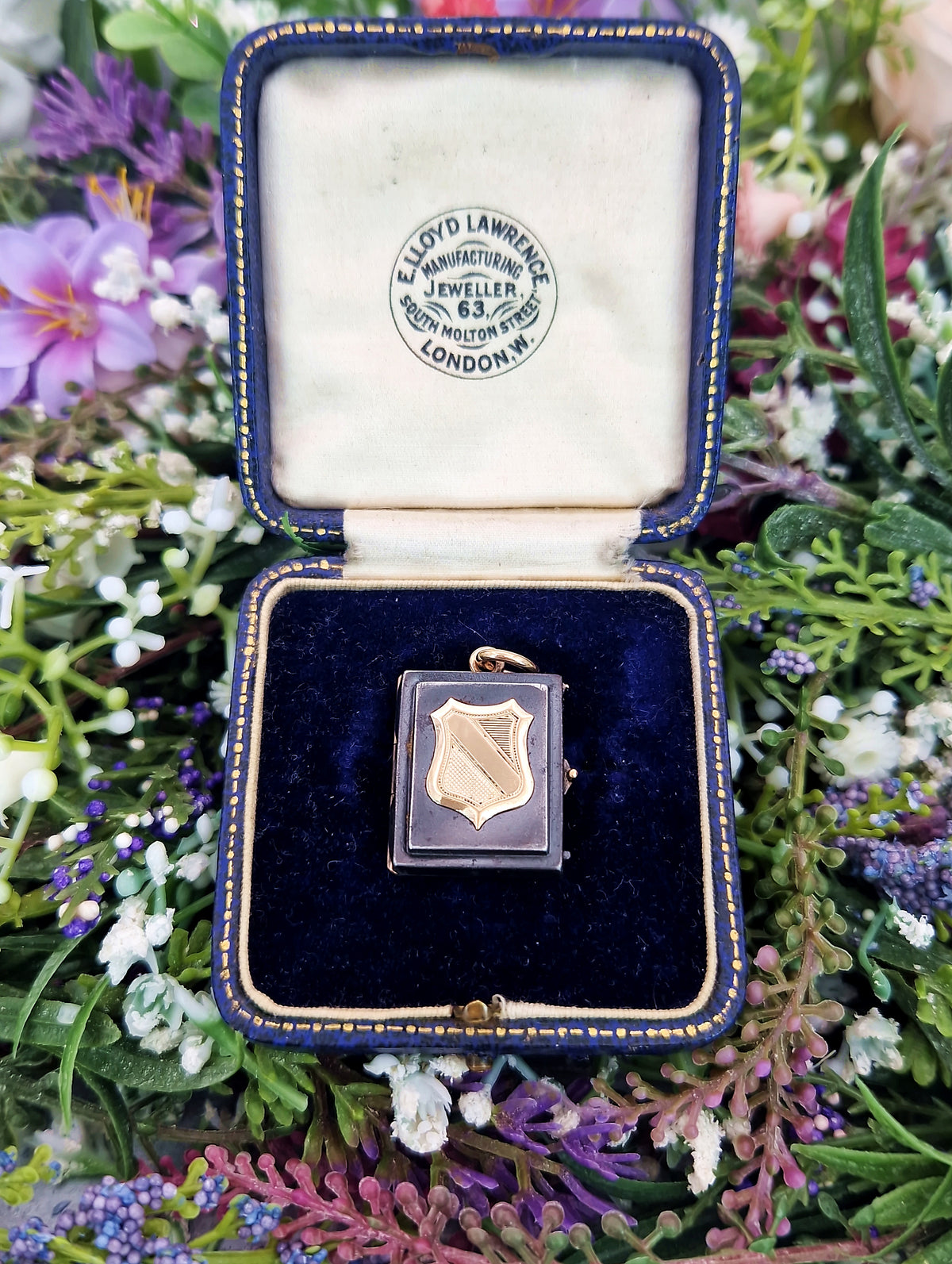 Antique Victorian 9ct Gold and Blackened Steel Shield Book Locket Pendant