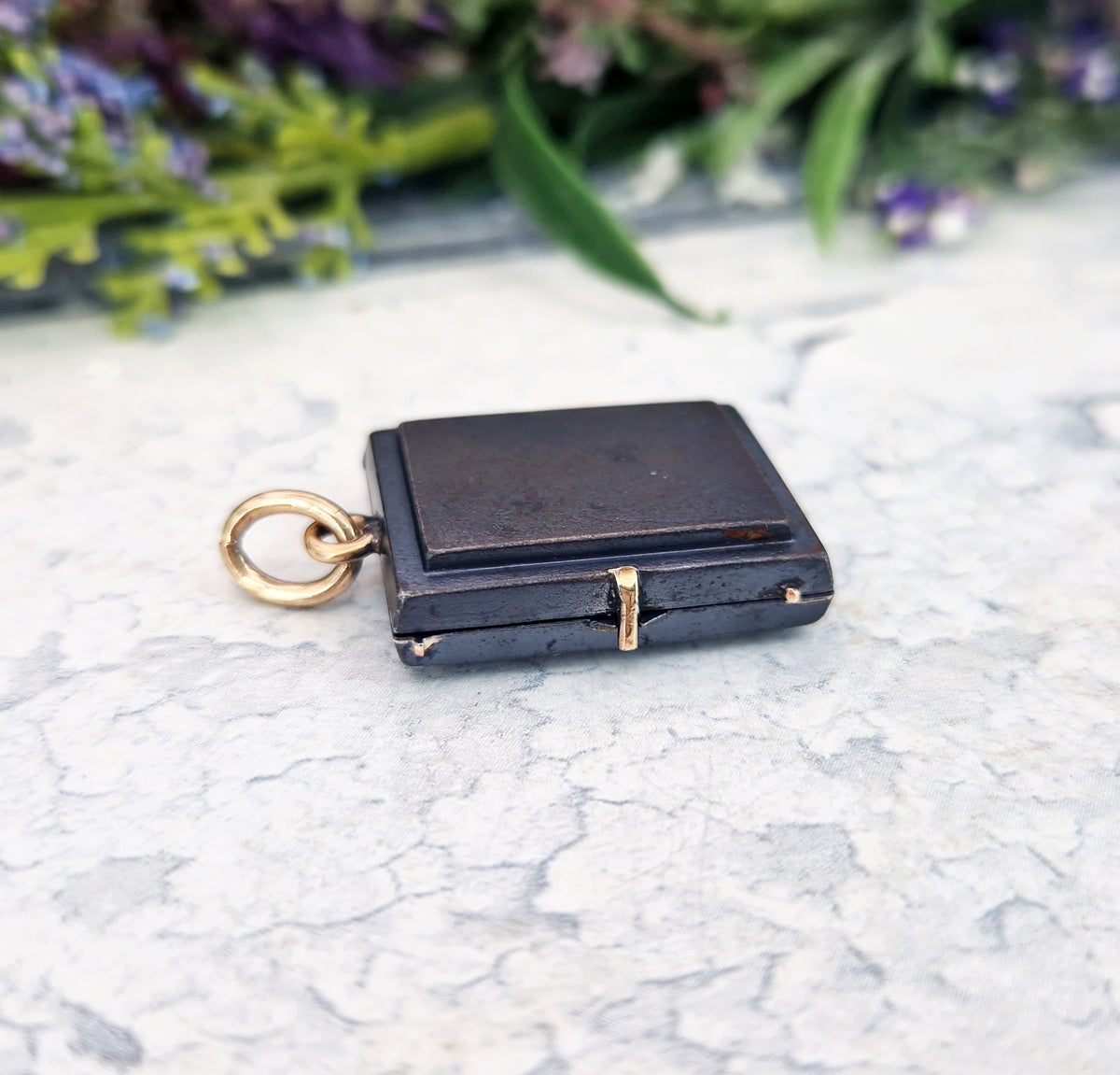 Antique Victorian 9ct Gold and Blackened Steel Shield Book Locket Pendant