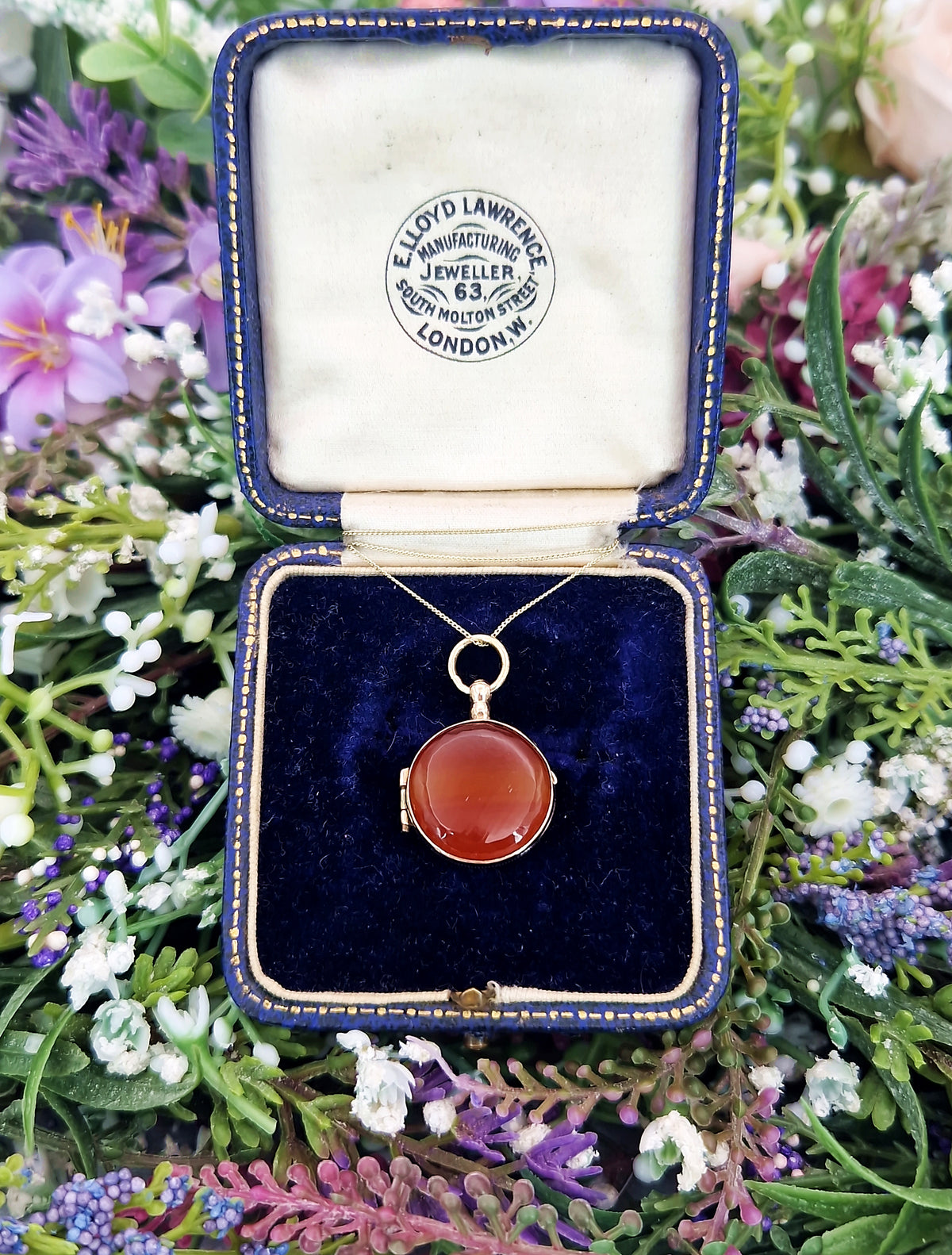 Antique Victorian Miniature Round Orange Banded Agate Locket Pendant