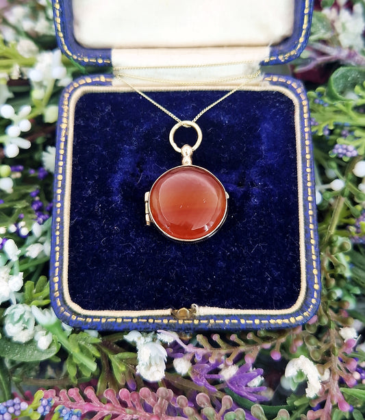 Antique Victorian Miniature Round Orange Banded Agate Locket Pendant